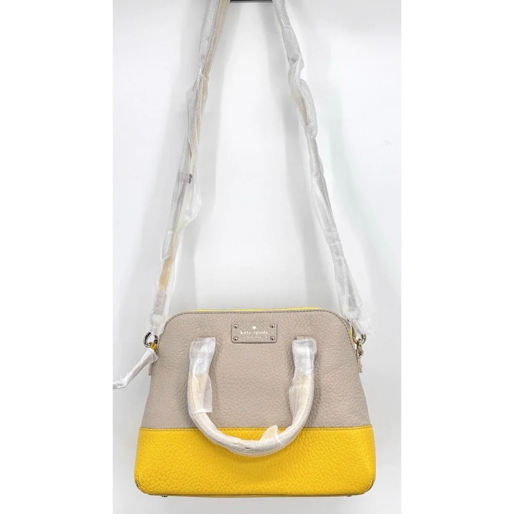 Kate Spade Grove Court Maise Pebbled Leather Satchel Crossbody Beige Yellow NWT
